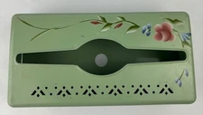 Vintage Metal Tissue Box Holder Green Floral Detecto Shabby Chic Wall Mount