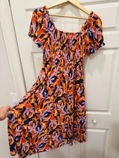 Smocked Dress Puff Sleeve A-Line Midi Garden Cottagecore Romantic Feminine Small