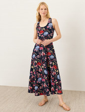 PACT Organic Fit Flare Open Back Maxi Dress, Dayspring Blooms Multi