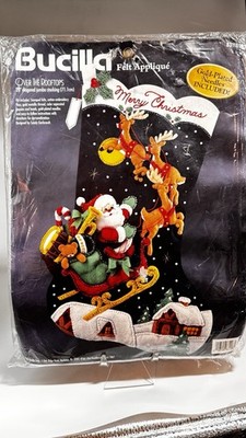 Bucilla Felt Applique Christmas Stocking KIT  28''L ''Over the Rooftops''BN Sealed