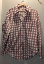 VTG 70s Arrow Mens Burgundy Zig Check Dagger Collar Longtail Disco Shirt 16 33