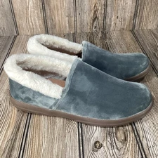 Vionic Clare Velvet Faux Fur Lined Slipper Shoes Gray Womens Size 11 Slip On NEW