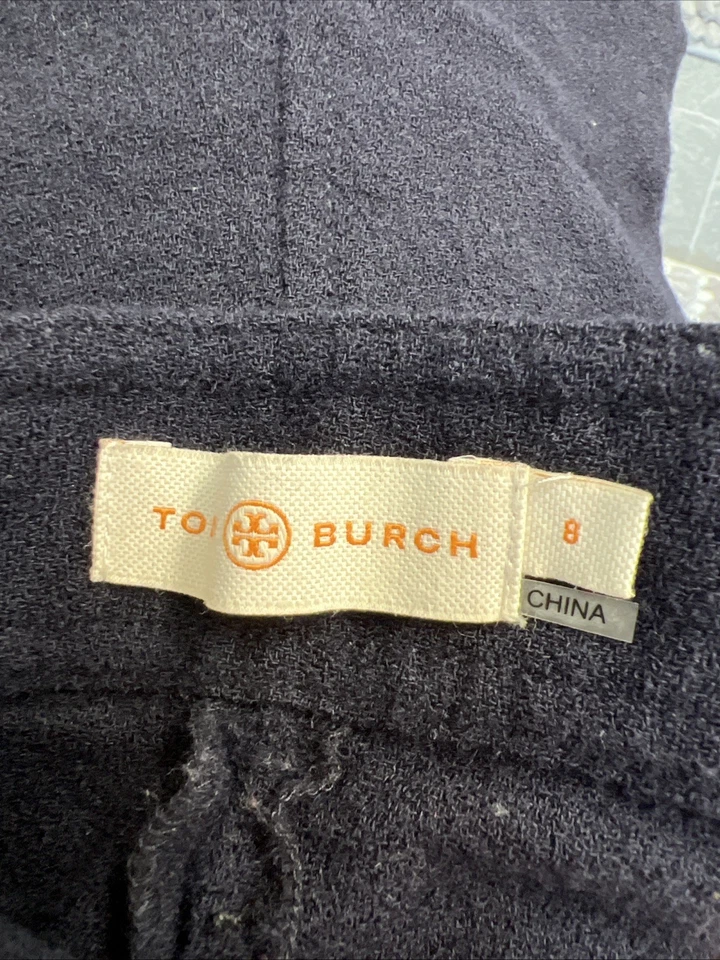 TORY BURCH Women’s Navy Wool Dress Pants Size 8 Unlined Side Zip Crop Preppy - Image 4 of 4