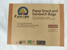 If You Care Paper Snack and Sandwich Bags, 48 Bags Compostable Unbleached 