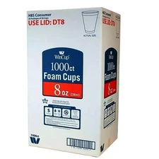 WinCup 8-Oz.Foam Cups, Styrofoam Cups Disposable 1000 ct. White