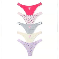 PINK Victoria's Secret Logo High Leg Thong Panty 5 Pack Womens Size. LARGE NEW.