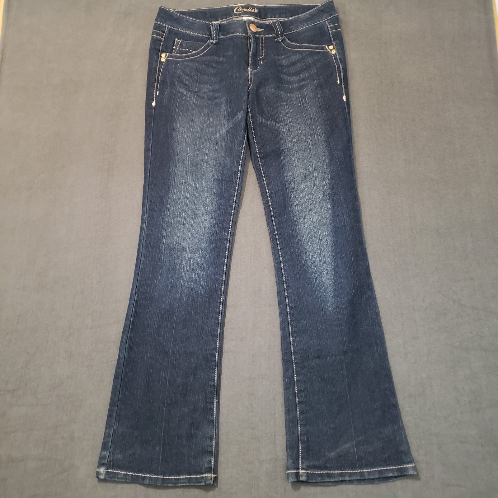 Size 9 Boot Cut Denim Pockets Dark Blue Low Rise