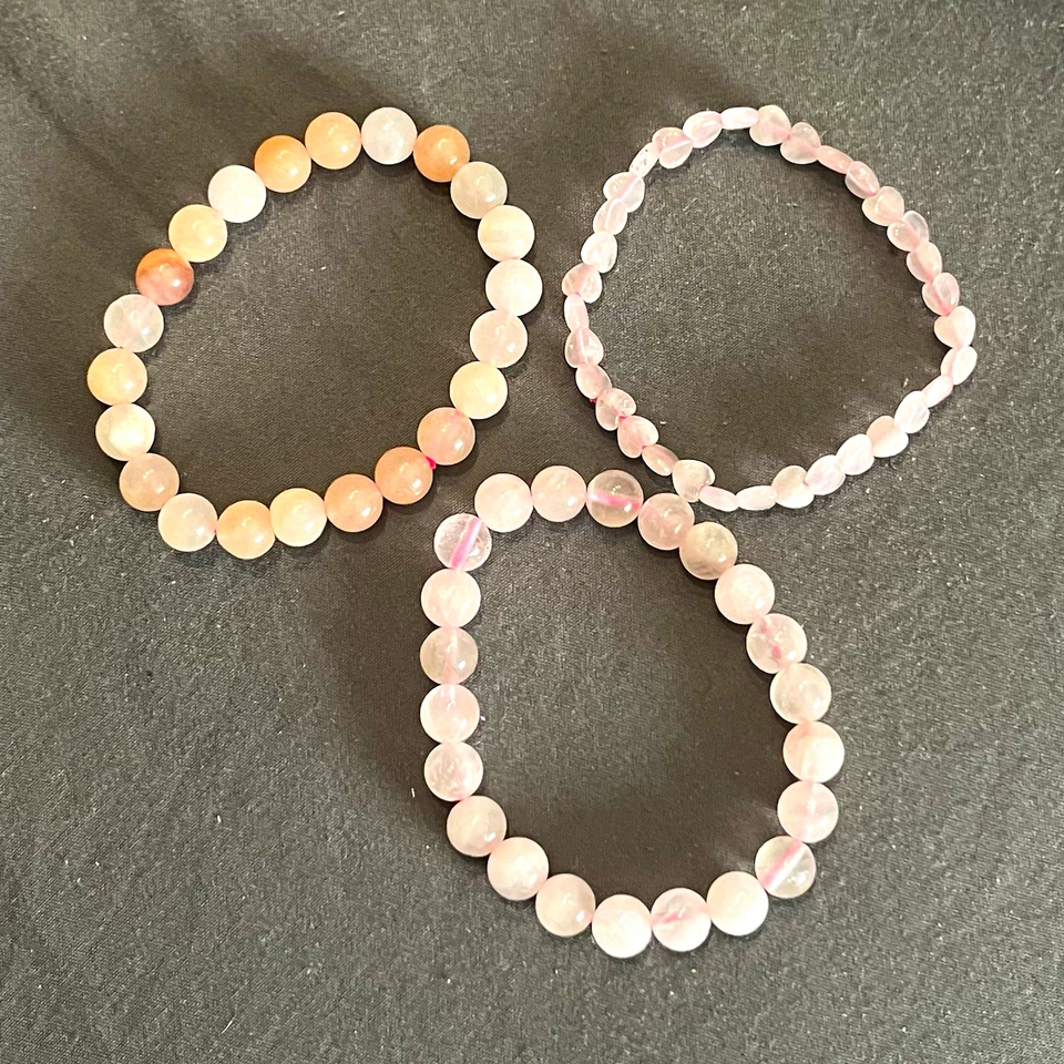 3x Perlenarmband Set Rosenquarz und Achat - Bild 1 von 1