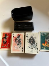 Vintage KEM Gamecock Playing Cards Double Deck, Neillite case, 1937-1939