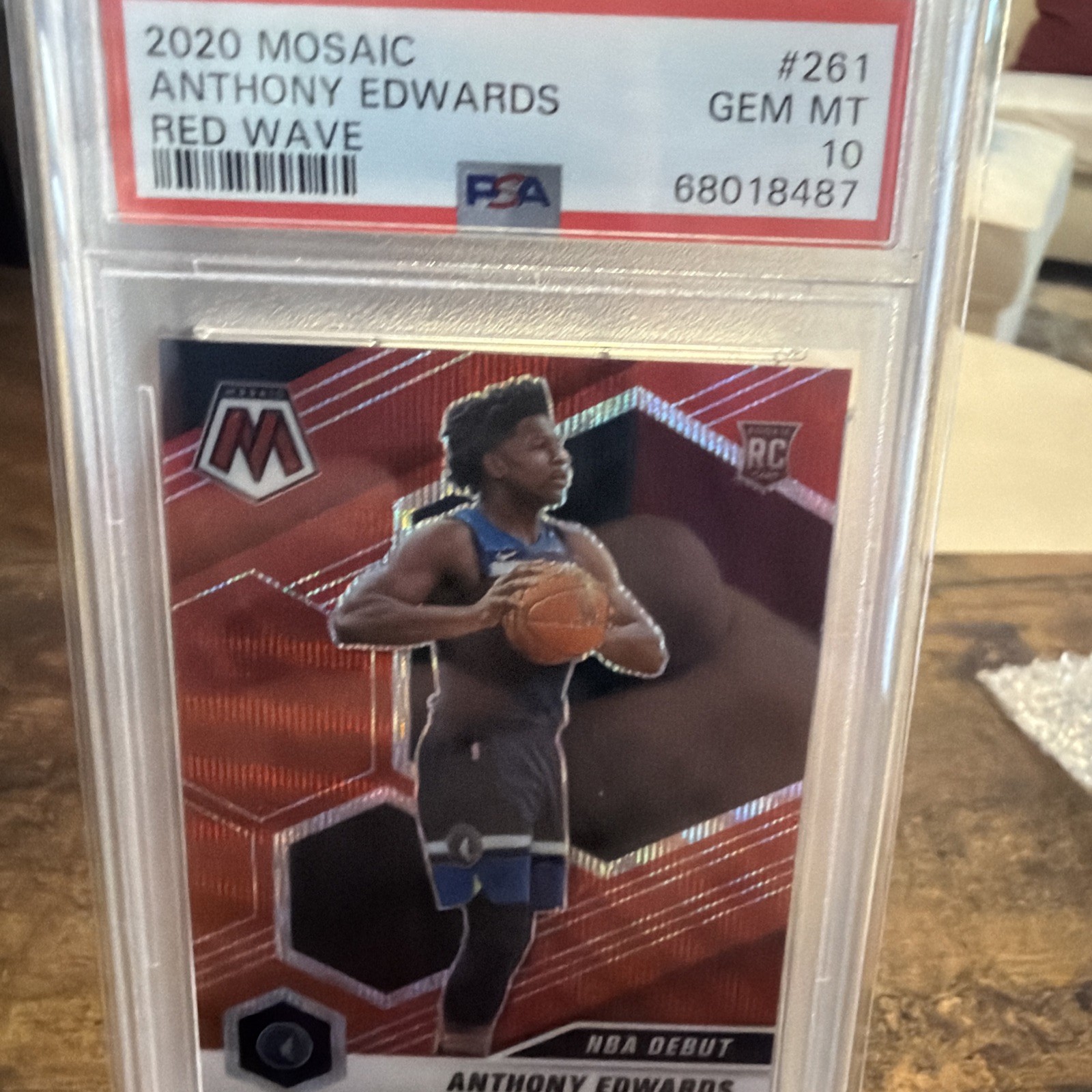 Anthony Edwards 2020 Mosaic Red Wave Rookie #261 TIMBERWOLVES RC PSA 10 view 5