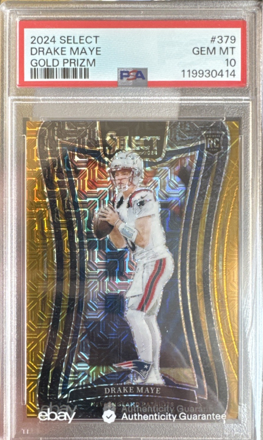 2024 Select Drake Maye Gold Rookie Prizm 1/10 PSA 10 POP 4 Patriots Suite Level