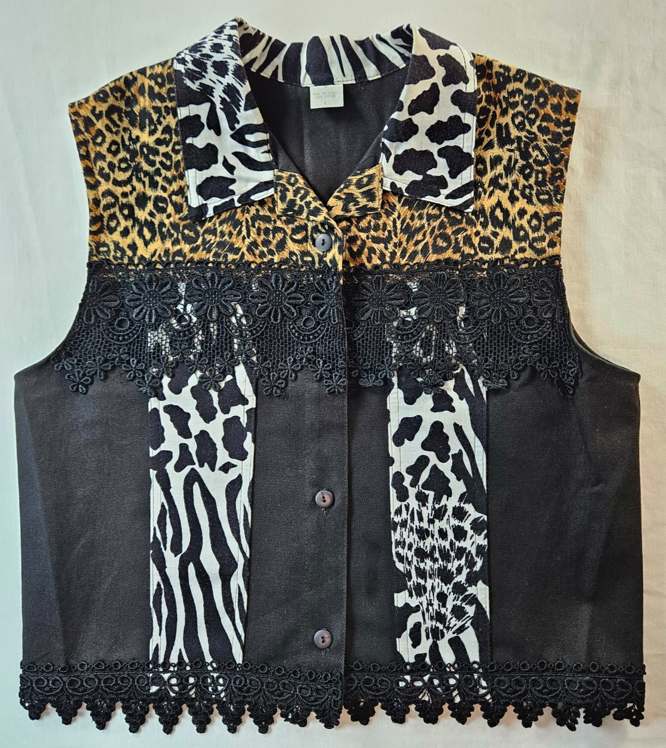 Vintage Mixed Media Womens Vest Animal Print and lace Size Medium Y2K