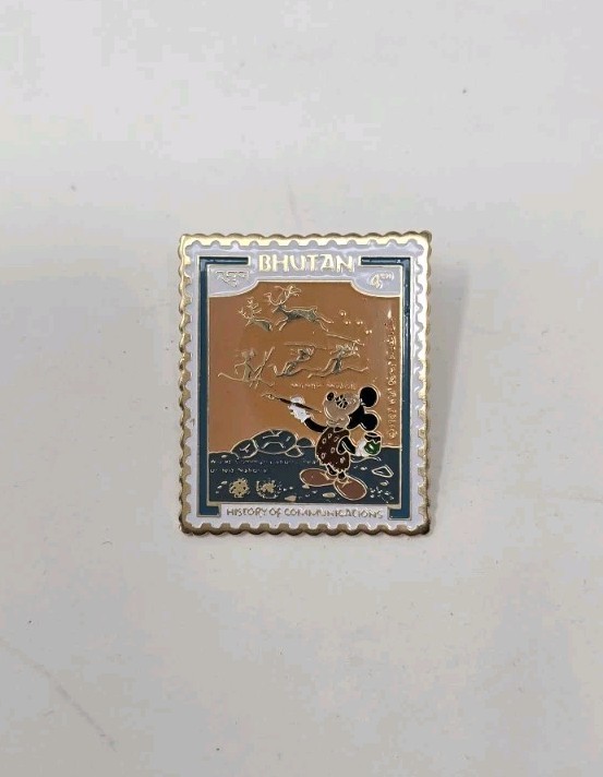 Vtg 1983 Disney Mickey Mouse Bhutan History of communications pin memorabilia