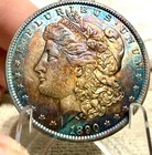 1890 GEM BU MS MORGAN DOLLAR MONSTER RAINBOW TONER BULLSEYE OBVERSE — photo 5