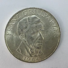 1964 Austria 25 Schilling Franz Grillparzer silver coin 0.800 Austrian Mint