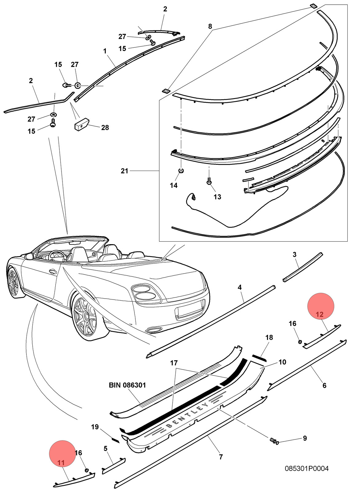 Bentley Continental GT Speed 2007-2011 Front Right Bumper moldings Set