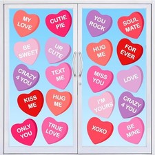 12 Sheets Valentine's Day Window Clings Conversation Heart Double Candy Heart