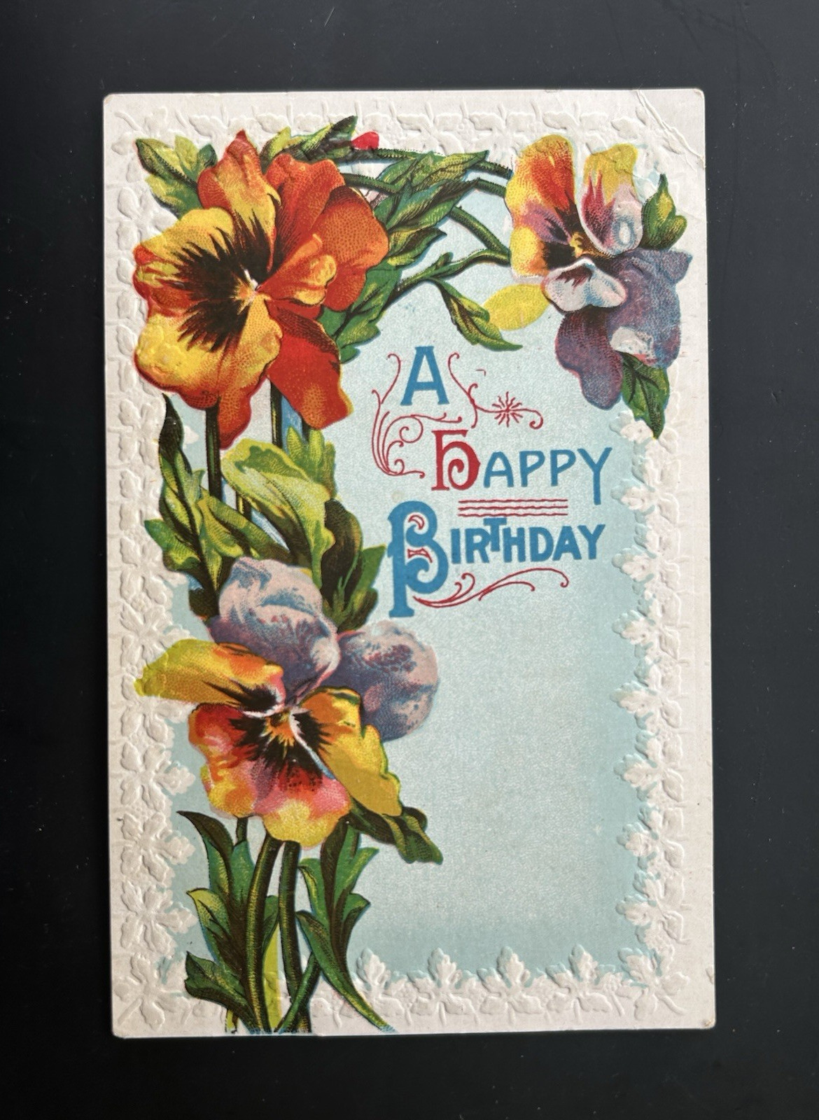 Embossed Happy Birthday Flowers Postcard Divided Back 1912 Posted Vintage Art