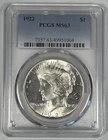 1922 Peace Silver $1 Dollar Coin PCGS MS 63