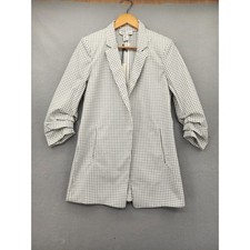 Rachel Zoe White Black Grid Check Ruched Sleeve Longline Blazer Jacket Small NWT