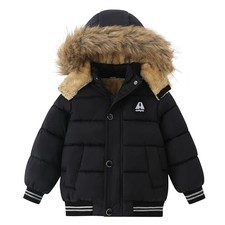Toddler Down Winter Coat Boys Girls Fleece Jacket Hooded 3-4T A-black