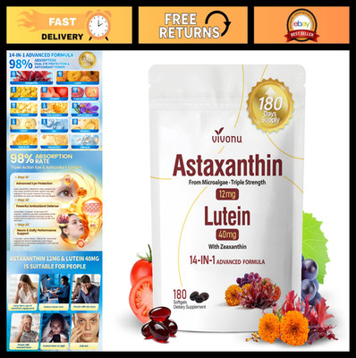 14-in-1 Astaxanthin & Lutein Supplements, 180 Softgels, Eye & Skin Health, Antio