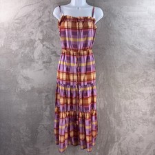 Farm Rio Maxi Dress Womens Size PP Multicolor Plaid Tiered Sundress Boho