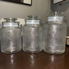 Set of 3 Ornate Glass Canisters (34oz, 44oz, ...