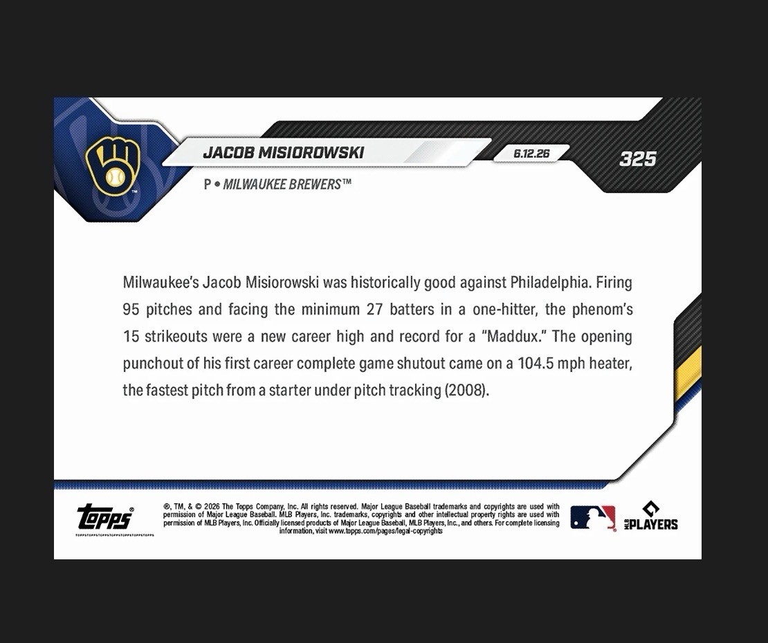 Jacob Misiorowski-2026 MLB ToppsNOW-Card 325-Career High 15K-1/1 AUTO PRESALE RC view 4