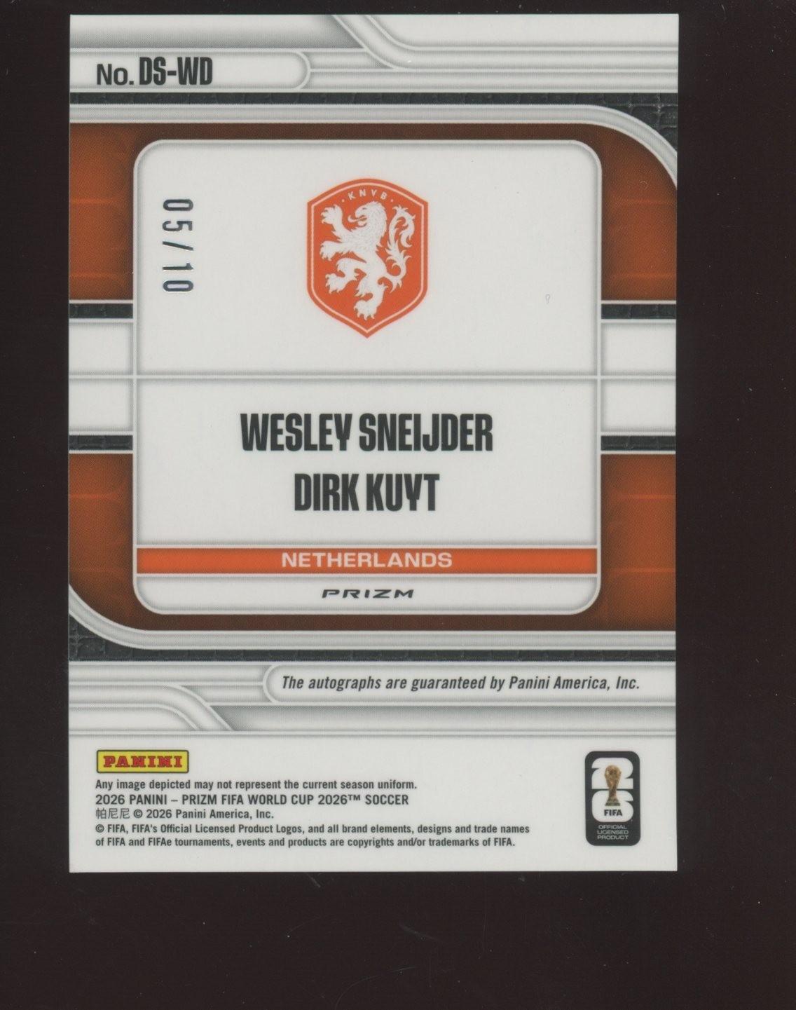 2026 Panini Gold Preferred Prizm Soccer Weslev Sneijder Dirk Kuvt Dua AUTO /10 view 2