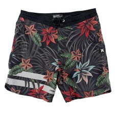 Hurley Board Shorts Mens 32 Black Tropical Floral Surf Swim Trunks Beach