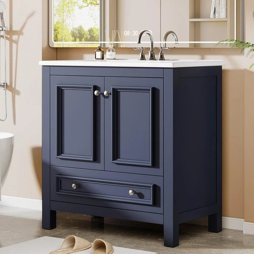 30"Bathroom Vanity Freestanding with Ceramic Sink, Storage Cabinet, Pop Up Drain