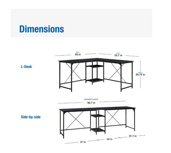 Two-Way Convertible Desk with Storage Shelf & Cord Management, Charcoal - Image 3 of 4
