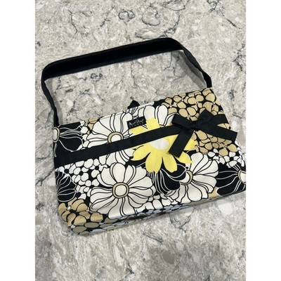 Reversible Anna Street Handbag Fabric Black White Yellow Plaid and Floral JL