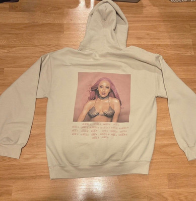 Doja Cat Beige Graphic Print Pullover Hoodie w/ Pockets Drawstring Size M