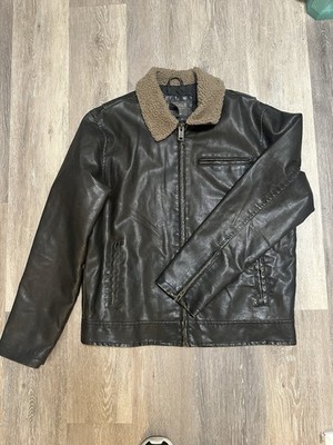 Aeropostale Mens Brown Faux Leather Sherpa Collar Bomber Jacket XL Top Gun