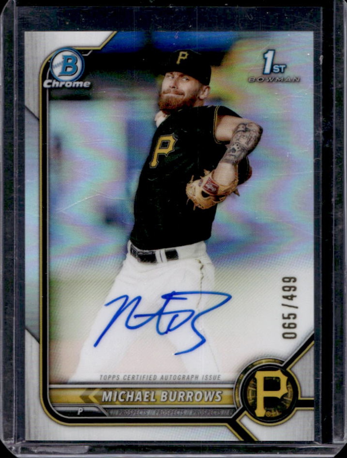 2022 Bowman Chrome Michael Burrows Auto Refractor 1st #65/499 Pirates