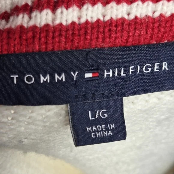 Tommy Hilfiger White w/Red White Blue Edges VNeck Cable Knit Cardigan Size Large thumbnail 8