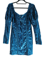 ASOS Teal Velvet Broderie Anglaise Dress UK 10 boho goth fairy