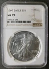 1999 $1 American Silver Eagle Dollar NGC MS69