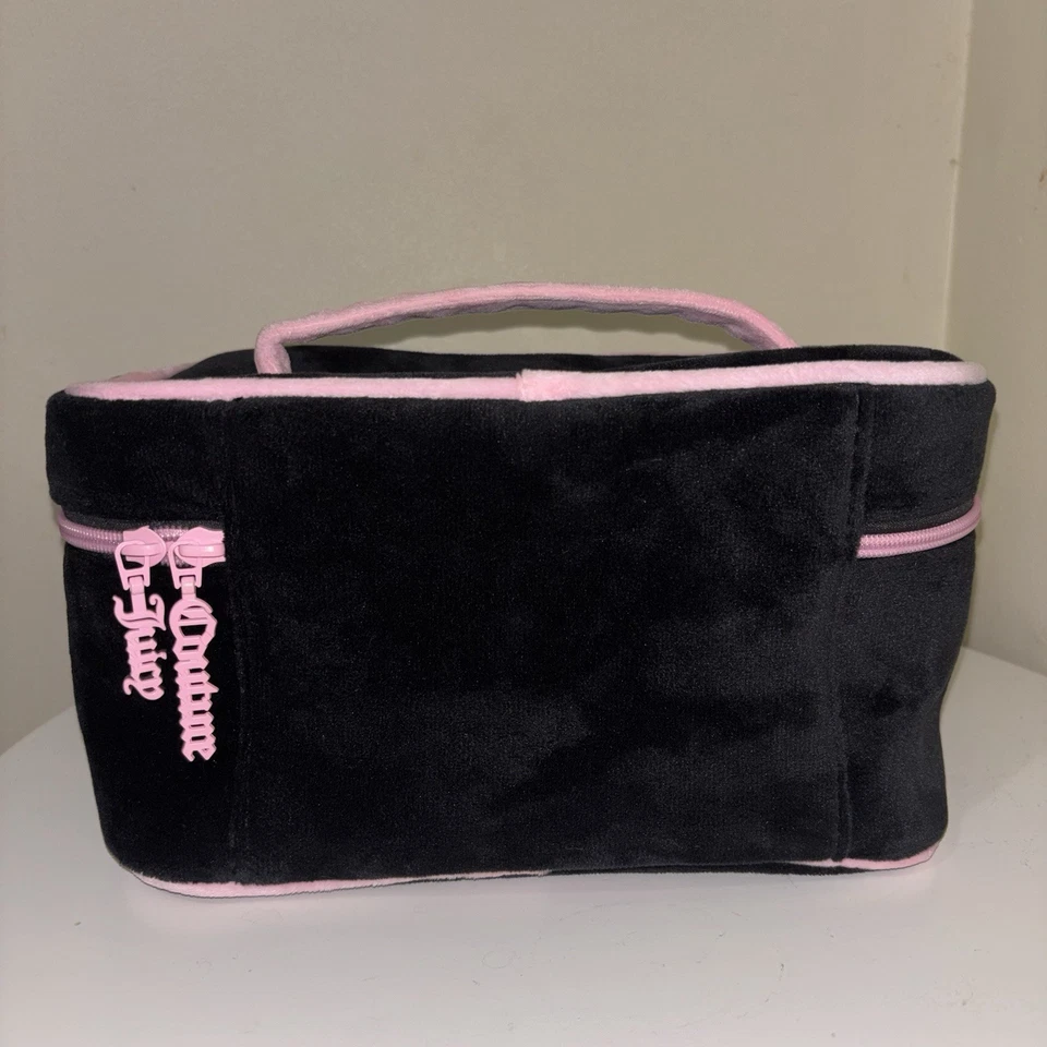 Bolsa de tren cosmética maquillaje Juicy Couture terciopelo negro I Love JC estrás Y2K Foto 2 de 4