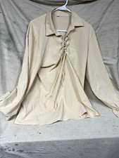 Men  s L Beige Solid Renaissance Cosplay Lace Up Top