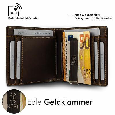 WEST Premium Geldbörse mit Geldklammer - Geldbeutel mit RFID Schutz & Münzfach