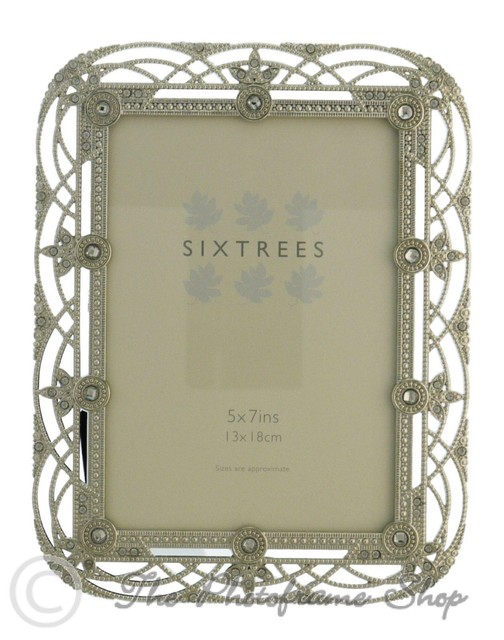 Sixtrees Alice Vintage Ornate Silver 7x5 Inch Photo Frame With Beads
