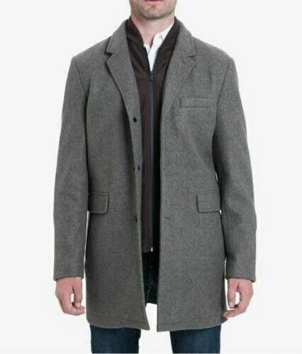 Cappotto topcoat Michael Kors uomo Gand slim fit 46R tinta unita grigio medio lana soprabito