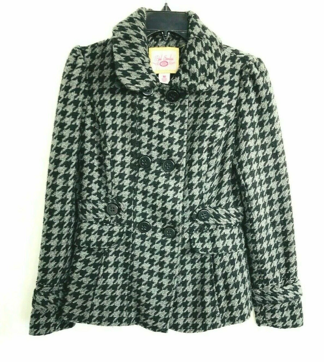 Pink Envelope Coat Jacket Juniors M Double Breast Hounds Tooth