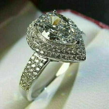 3. Ct Simulated Diamond Double Halo Engagement Ring 14K White Gold Plated Silver