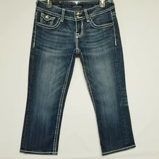 Vigoss 3/4 The New York Capri Medium Blue Flap Pocket Low Rise Women's Jeans