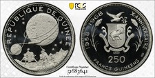 1969 Guinea 250 francs Lunar Landing Space Astronaut silver coin - PCGS PR67DCAM