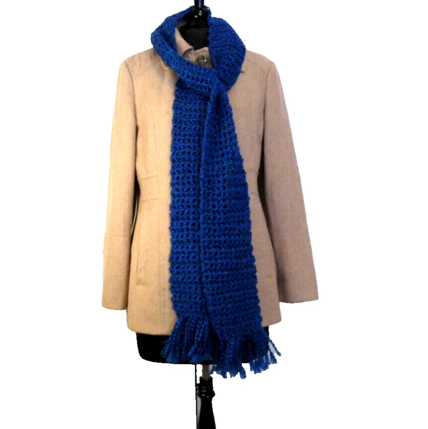 Teal Blue Scarf 90x5 Extra Long Goth Chunky Handmade Crochet Knit Warm NWT